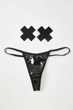 Neva Nude Lingerie & Sleepwear Black Cross Pasties N' Thong Set