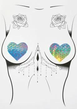 Neva Nude Rainbow Dino Holographic Blacklight Heart Pasties Pasties & Tatts