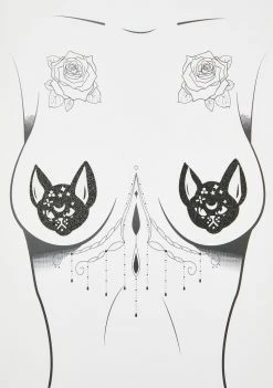 Neva Nude Pasties & Tatts Black Cat Glitter UV Pasties
