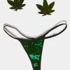 Neva Nude Green Sequin Weed Leaf Pasties & Thong Set
