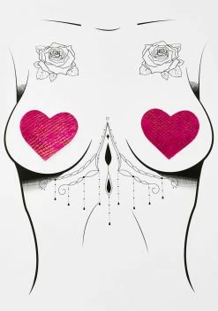 DK X Neva Nude Hot Pink Holo Heart Pasties