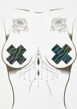 Neva Nude Reflective Zebra Thong & Pasties Set