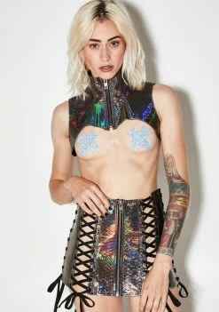 Neva Nude Reflective Glitter Cross Pasties