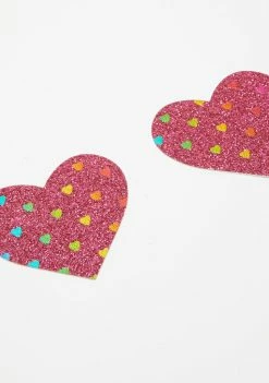 Neva Nude Pasties & Tatts Sparkly Pink Rainbow Heart Pasties