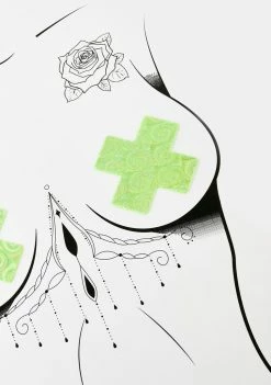 DK X Neva Nude Green Holo Swirl Cross Pasties