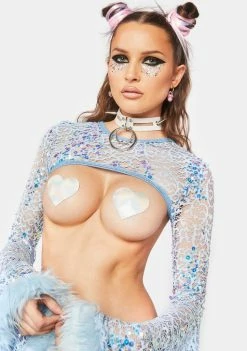 Neva Nude Care Bear Stare Holographic I Heart U Pasties