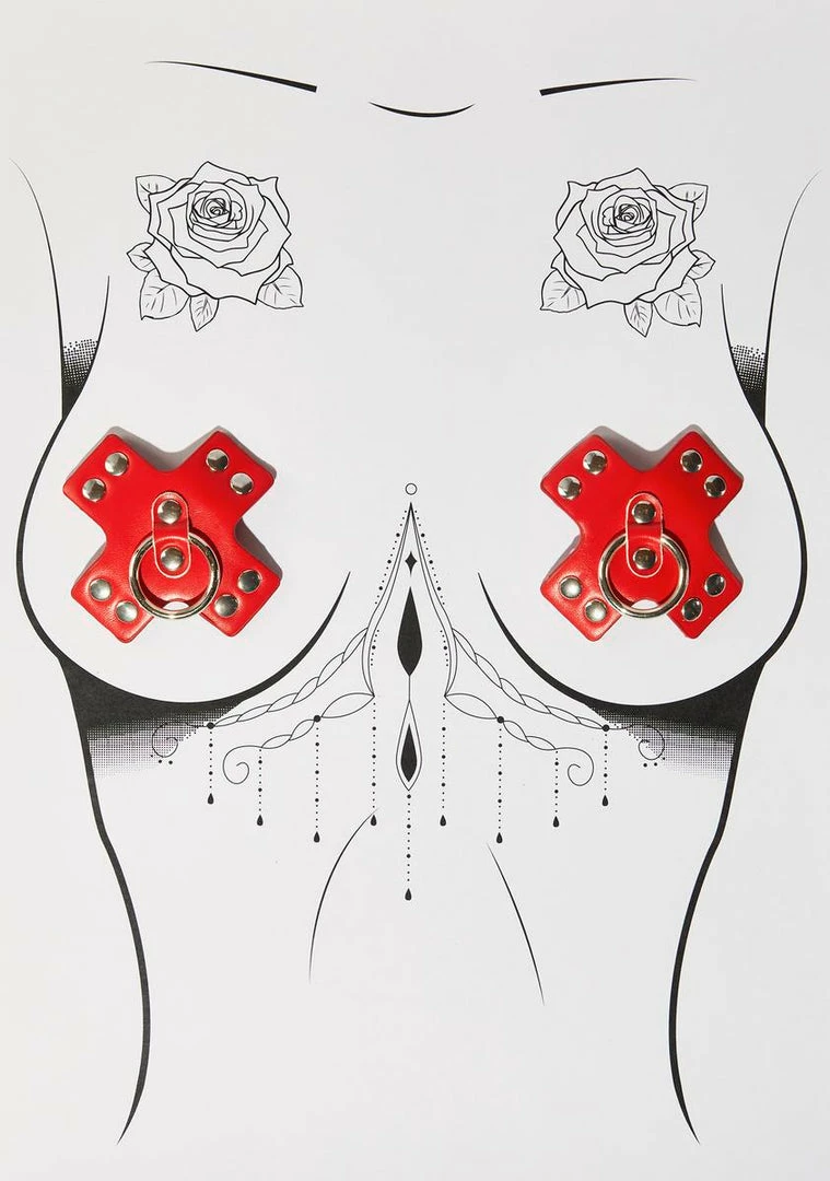 Neva Nude Red Pierced N' Punked Cross Pasties 1 Neva Nude Red Pierced N' Punked Cross Pasties