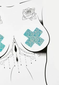 DK X Neva Nude Blue Holo Swirl Cross Pasties