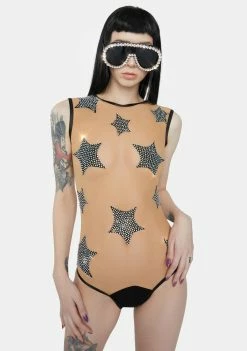 Neva Nude Rhinestone Stars Bodysuit Lingerie & Sleepwear