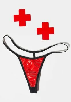 Neva Nude Vixen Red Wet Vinyl Pasties And G-String Set