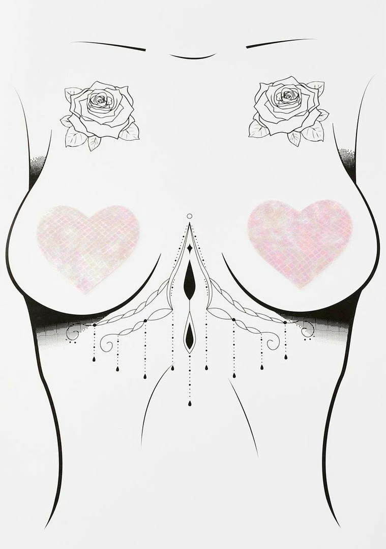 DK X Neva Nude Baby Pink Holo Heart Pasties 1 DK X Neva Nude Baby Pink Holo Heart Pasties