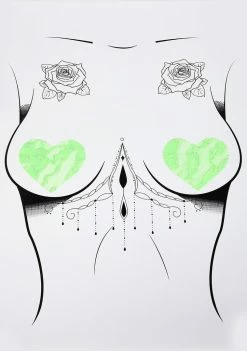 Neva Nude Neon Green Lace Heart Pasties