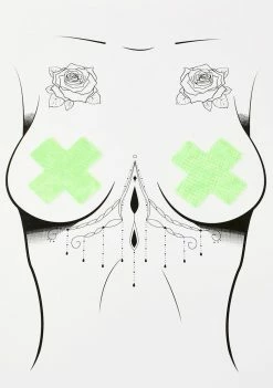 DK X Neva Nude Neon Green Holo Cross Pasties