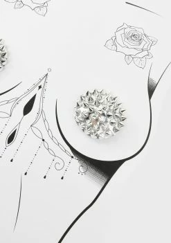 Neva Nude Silver Spiked Pasties