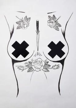 Neva Nude Dom Squad Black Wet Vinyl X Shape Pasties