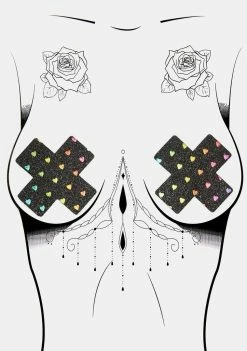 Neva Nude Black Rainbow Heart Cross Pasties