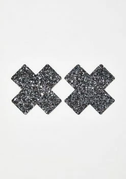 Neva Nude Black Chunky Glitter Cross Pasties Pasties & Tatts