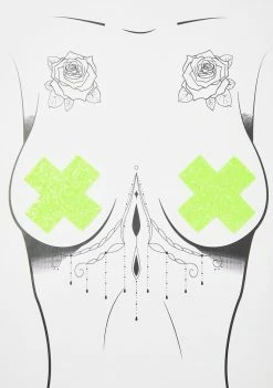 Neva Nude Lemon Lime UV Super Sparkle Cross Pasties Pasties & Tatts
