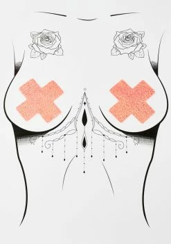 DK X Neva Nude Orange Holo Speckle Cross Pasties