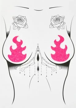 Neva Nude Pink Glitter Flame Blacklight Pasties