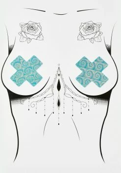 DK X Neva Nude Blue Holo Swirl Cross Pasties