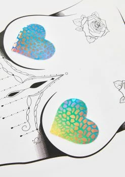 Neva Nude Rainbow Dino Holographic Blacklight Heart Pasties Pasties & Tatts