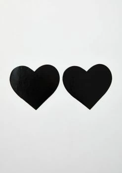 Neva Nude Dom Squad Black Wet Vinyl Heart Pasties