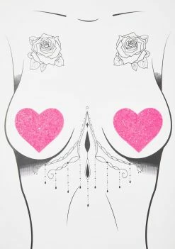 Neva Nude Pasties & Tatts Pink Sparkle Heart UV Reactive Pasties