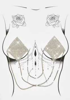 Neva Nude Crystal Reusable Pasties With Chains