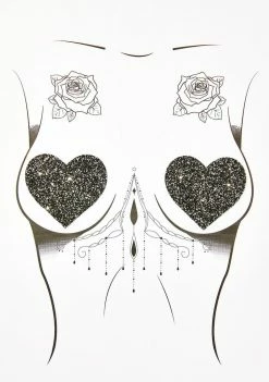Neva Nude Black Chunky Glitter Heart Pasties Pasties & Tatts