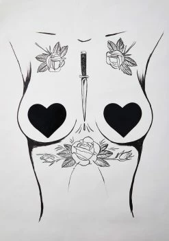 Neva Nude Dom Squad Black Wet Vinyl Heart Pasties