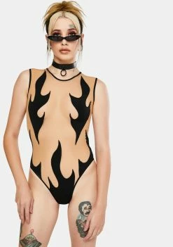 Neva Nude Black Flames Sheer Bodysuit Lingerie & Sleepwear
