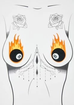 Neva Nude Pasties & Tatts UV Reactive Flaming 8 Ball Pasties