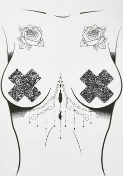 Neva Nude Black Chunky Glitter Cross Pasties Pasties & Tatts