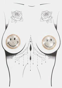 Neva Nude Smiley Face Reusable Rhinestone Pasties Pasties & Tatts
