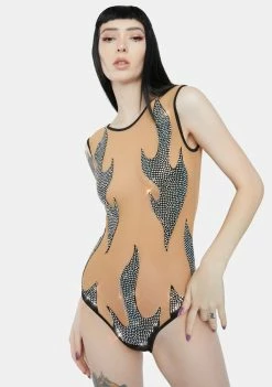 Neva Nude Rhinestone Flames Bodysuit