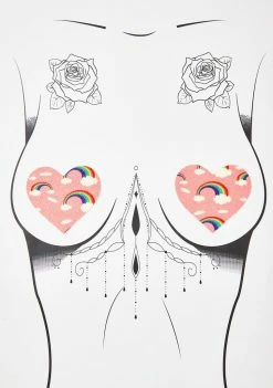 Neva Nude Pasties & Tatts Pink Rainbow Heart Pasties