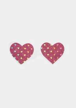 Neva Nude Pasties & Tatts Sparkly Pink Rainbow Heart Pasties