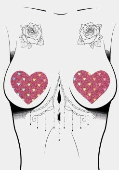 Neva Nude Pasties & Tatts Sparkly Pink Rainbow Heart Pasties