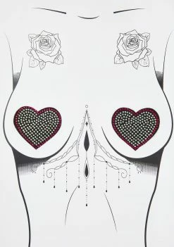 Neva Nude Pasties & Tatts Reusable Rhinestone Embellished Heart Pasties