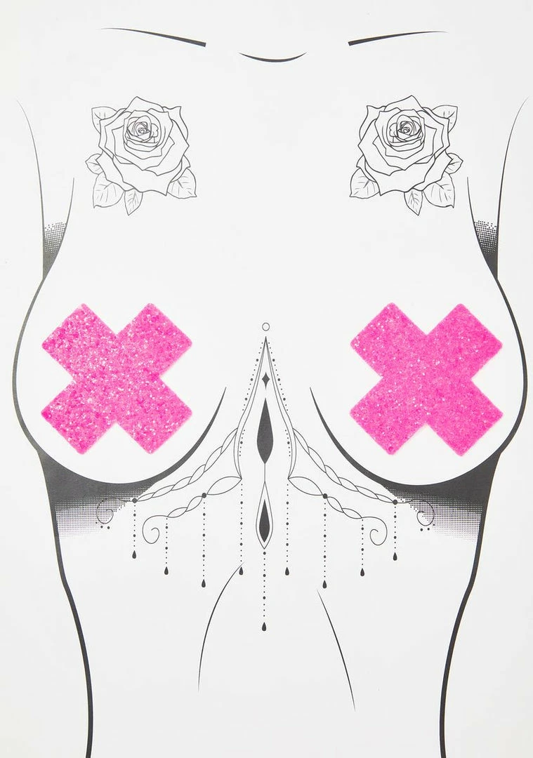 Neva Nude Pink UV Super Sparkle Cross Pasties 1 Neva Nude Pink UV Super Sparkle Cross Pasties