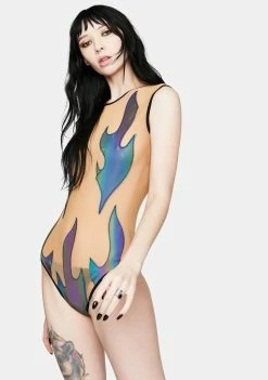 Neva Nude Reflective Flames Mesh Bodysuit Lingerie & Sleepwear