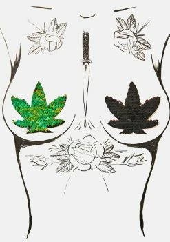 Neva Nude Green To Black Sequin Weed Leaf Pasties