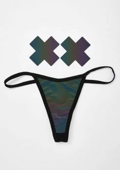 Neva Nude Rainbow Reflective Cross Pasties N' Thong Set Lingerie & Sleepwear