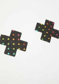 Neva Nude Black Rainbow Heart Cross Pasties