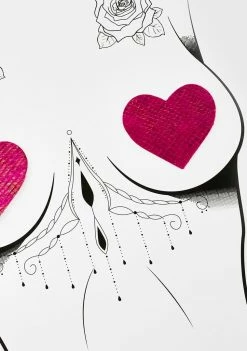 DK X Neva Nude Hot Pink Holo Heart Pasties