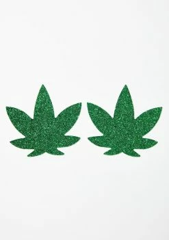 Neva Nude Pasties & Tatts Green Sparkle Weed Leaf Pasties