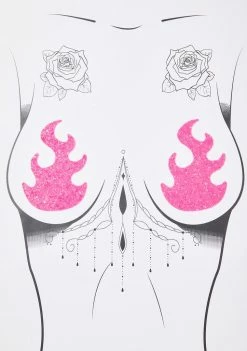Neva Nude Flames Sparkle UV Pink Pasties Pasties & Tatts
