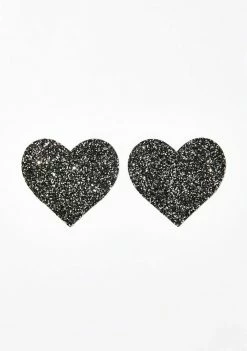 Neva Nude Black Chunky Glitter Heart Pasties Pasties & Tatts