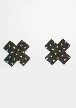 Neva Nude Black Rainbow Heart Cross Pasties